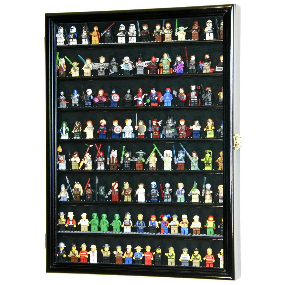 110 Mini Figures / Miniatures / Figurines Display Case Cabinet UV Protection Lego Black Wood