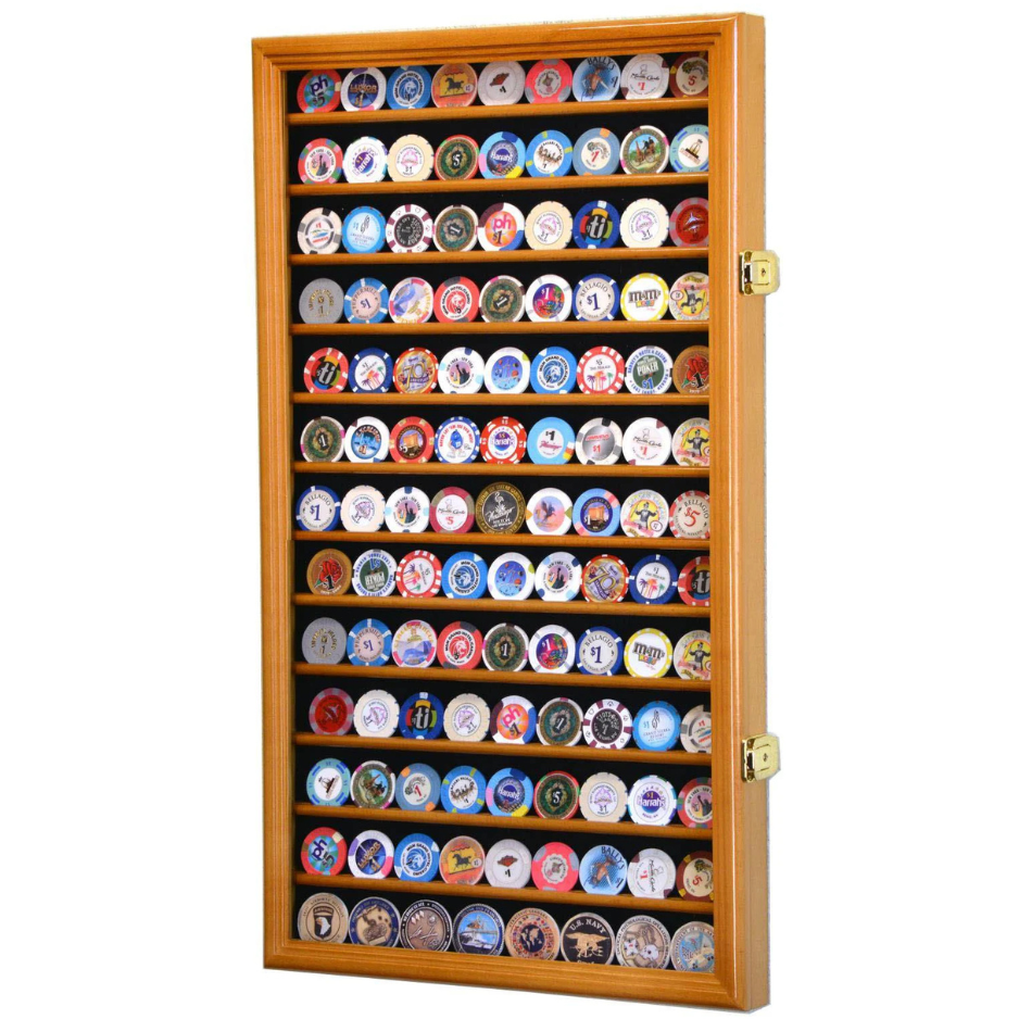 117 Casino Chip / Coin Display Case Cabinet UV Protection Oak Wood