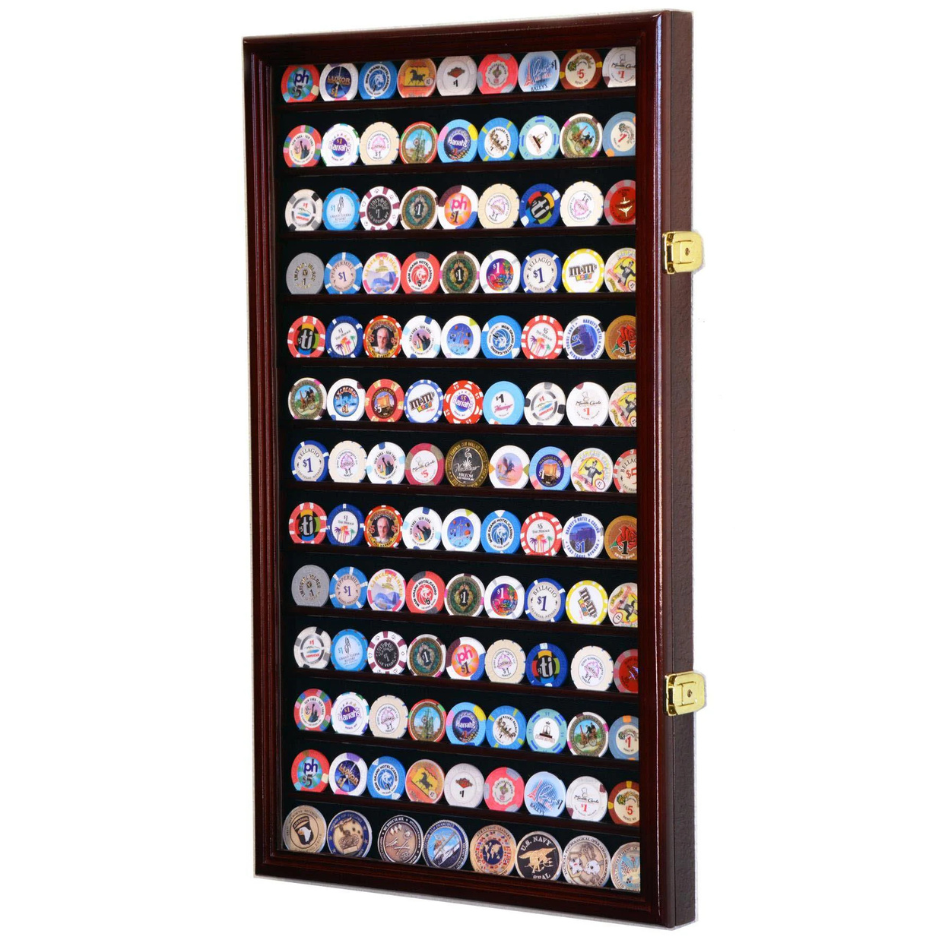 117 Casino Chip / Coin Display Case Cabinet UV Protection Cherry Wood