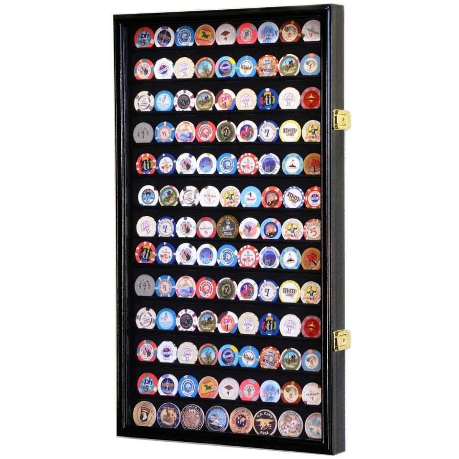 117 Casino Chip / Coin Display Case Cabinet UV Protection Black Wood