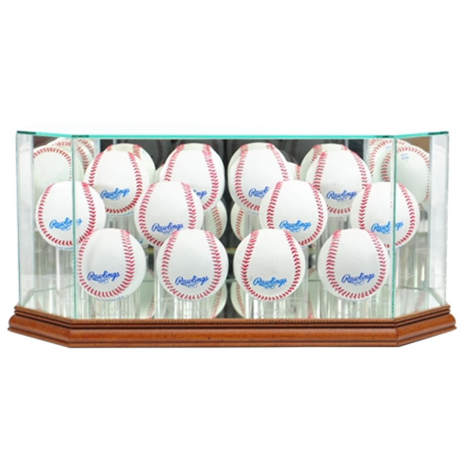 Real Glass Twelve Baseball Display Case UV Protection MLB Walnut Wood