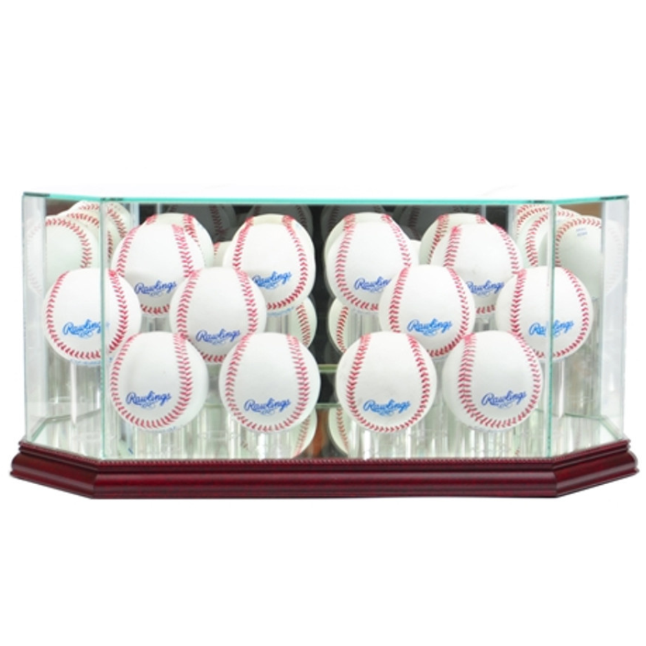 Real Glass Twelve Baseball Display Case UV Protection MLB Cherry Wood