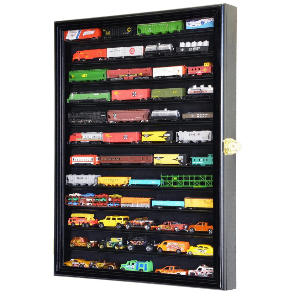 12 Shelves N Scale Train Model Trains Display Case Cabinet UV Protection Black Wood