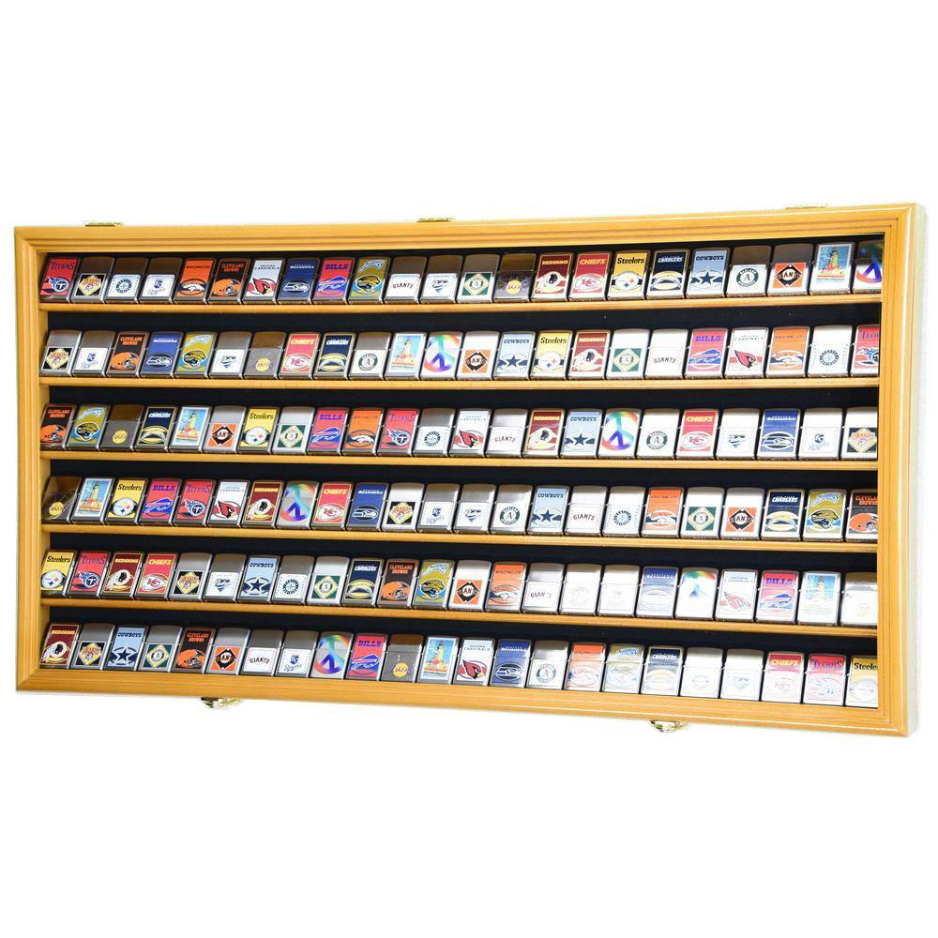 138 Lighter / Matchbook Display Case Cabinet UV Protection Oak Wood