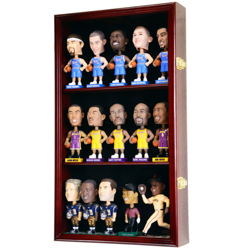 15 Bobblehead Figurine Display Case Cabinet Wall Mountable Wooden