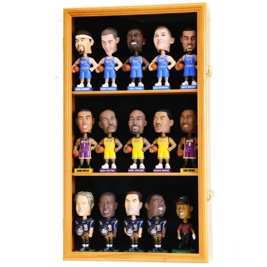 15 Bobblehead Figurine Display Case Cabinet Wall Mountable Wooden