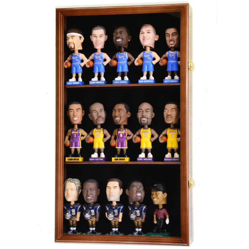 15 Bobblehead Figurine Display Case Cabinet Wall Mountable Wooden