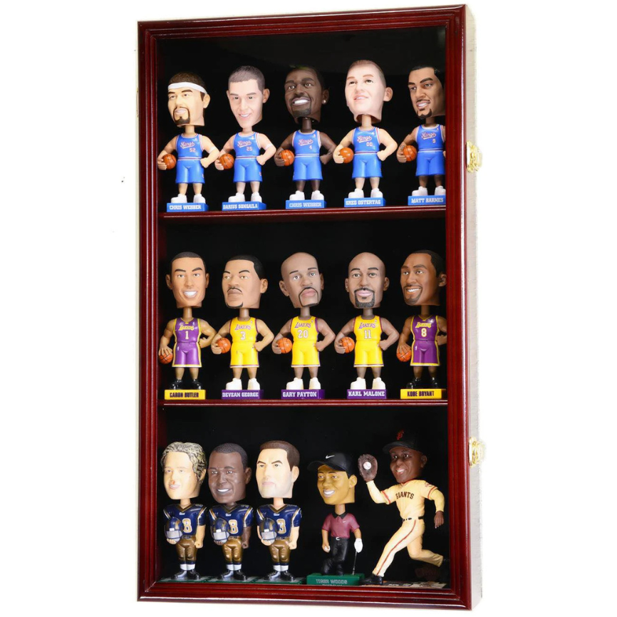 15 Bobblehead Figurine Display Case Cabinet Wall Mountable Wooden