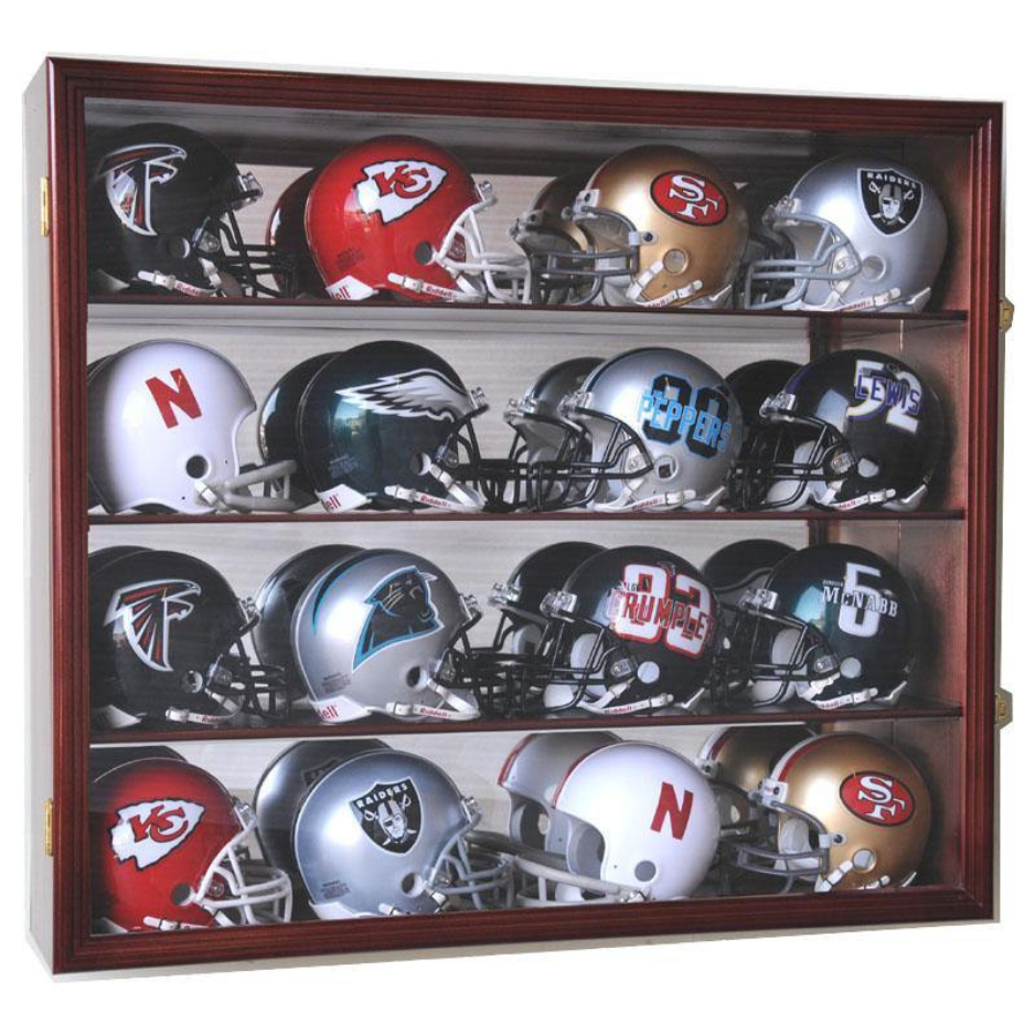 16 Mini Helmet Display Case Cabinet (Mirror Back) UV Protection Cherry Wood