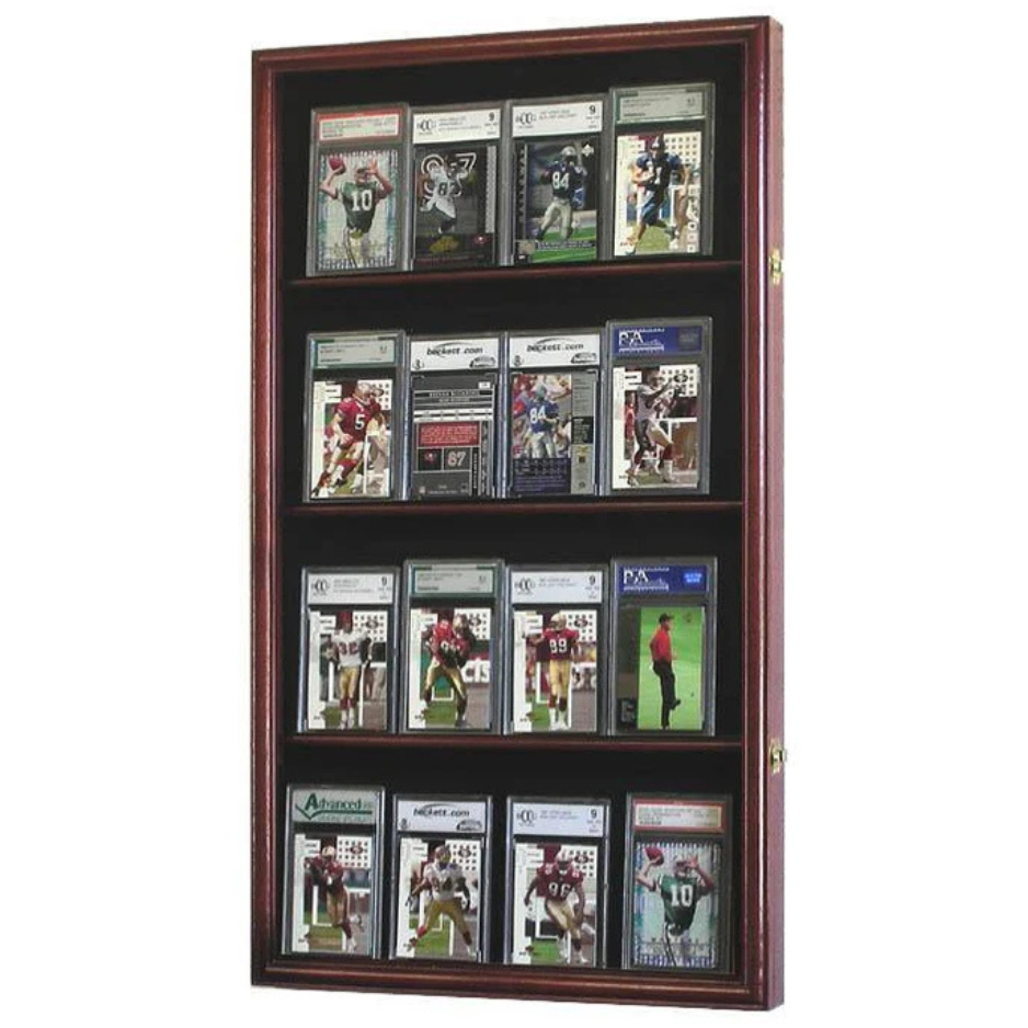 16 Graded Trading Sports Baseball Pokemon Card Display Case UV Protection Cherry Wood