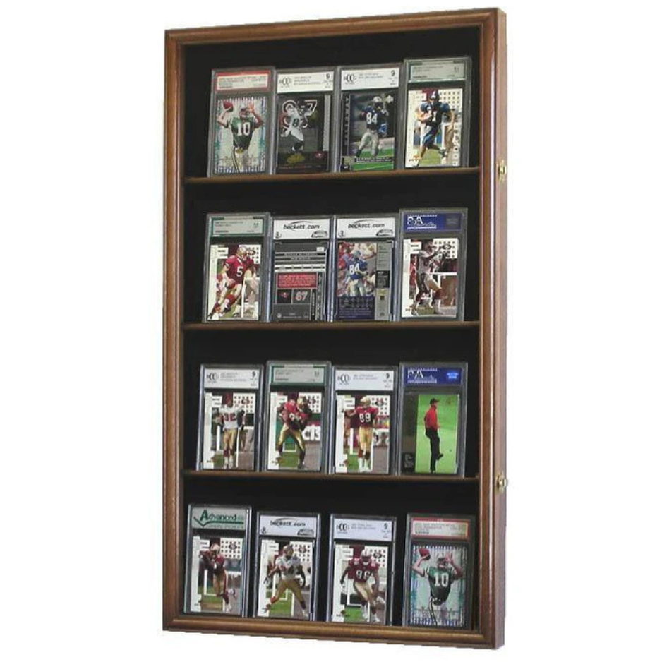 16 Graded Trading Sports Baseball Pokemon Card Display Case UV Protection Walnut Wood