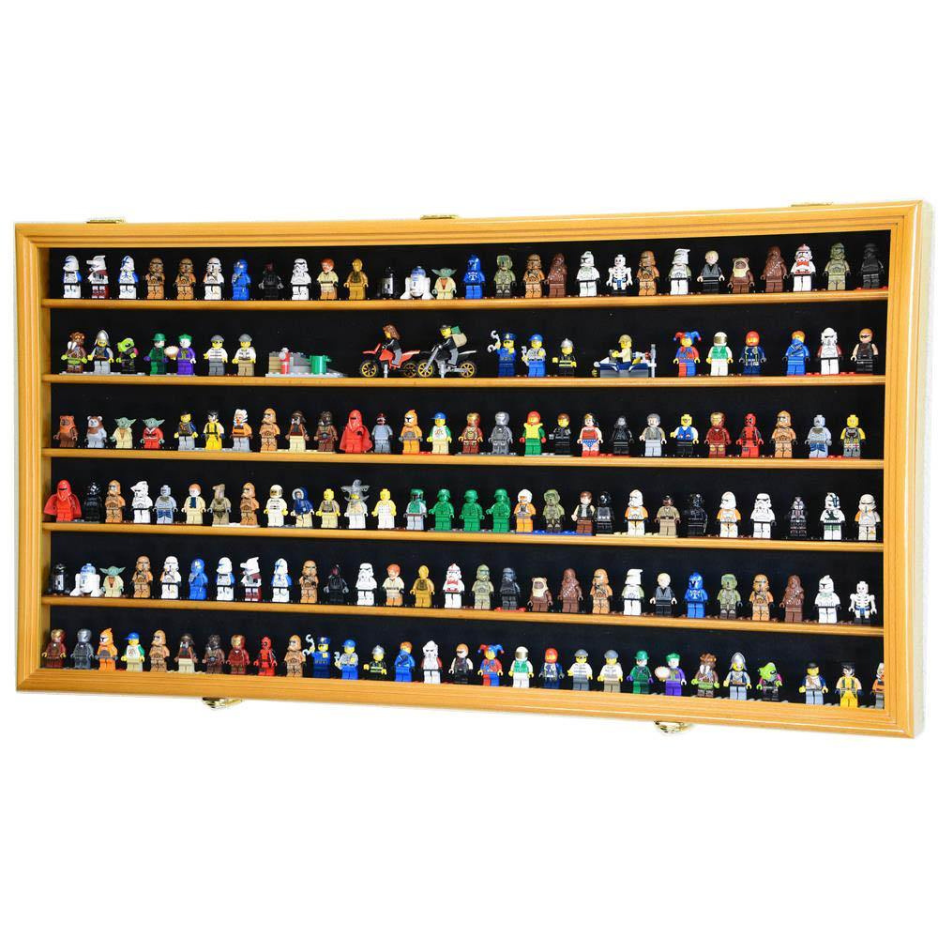 180 Mini Figures / Miniatures / Figurines Display Case Cabinet UV Protection Lego Oak Wood