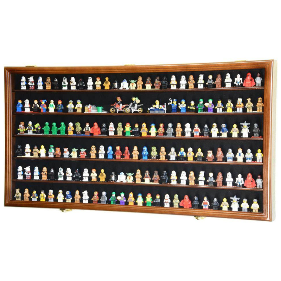 180 Mini Figures / Miniatures / Figurines Display Case Cabinet UV Protection Lego Walnut Wood