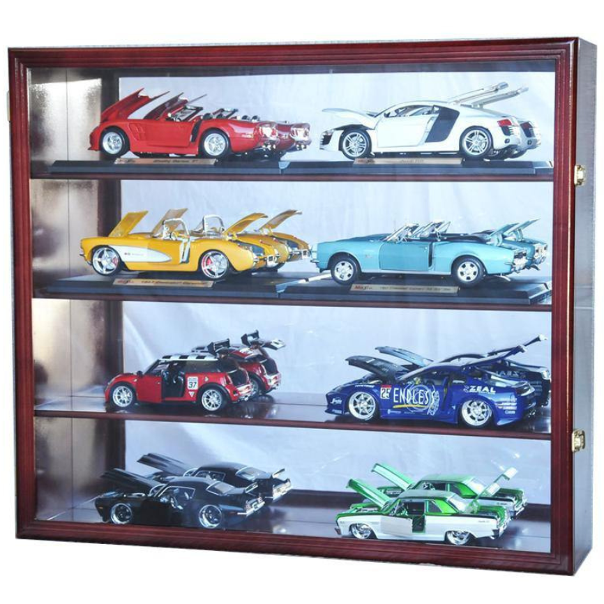 1/18 Scale Diecast Car Display Case Cabinet UV Protection Cherry