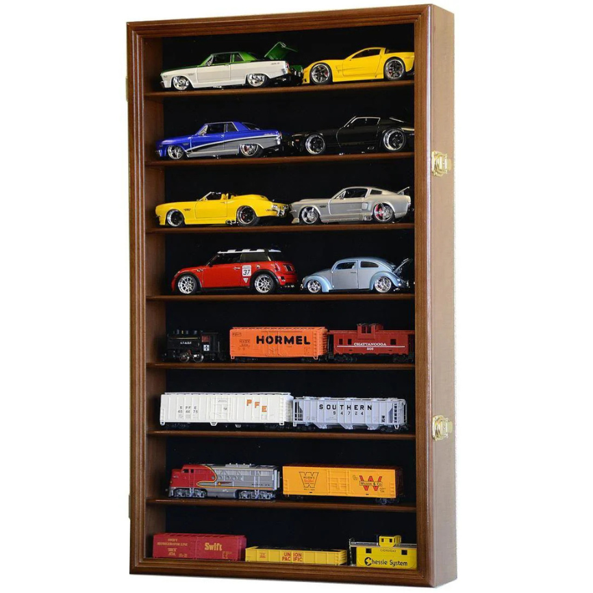Large 1/24 Scale Diecast Car Display Case Cabinet UV Protection Walnut