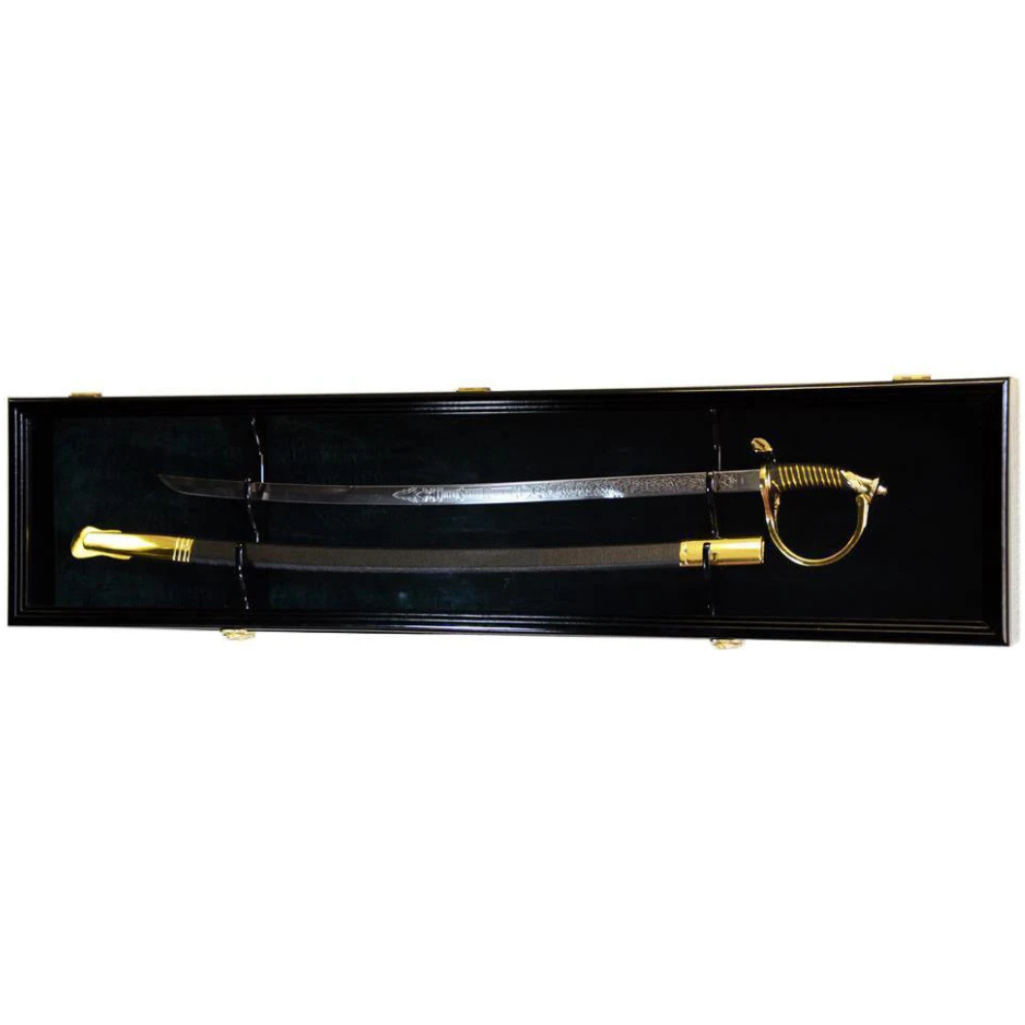 1 Sword and Scabbard Display Case Cabinet UV Protection Black Wood