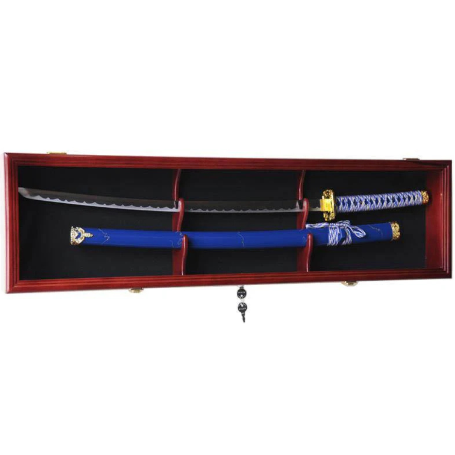 1 Sword and Scabbard Display Case Cabinet UV Protection Cherry Wood
