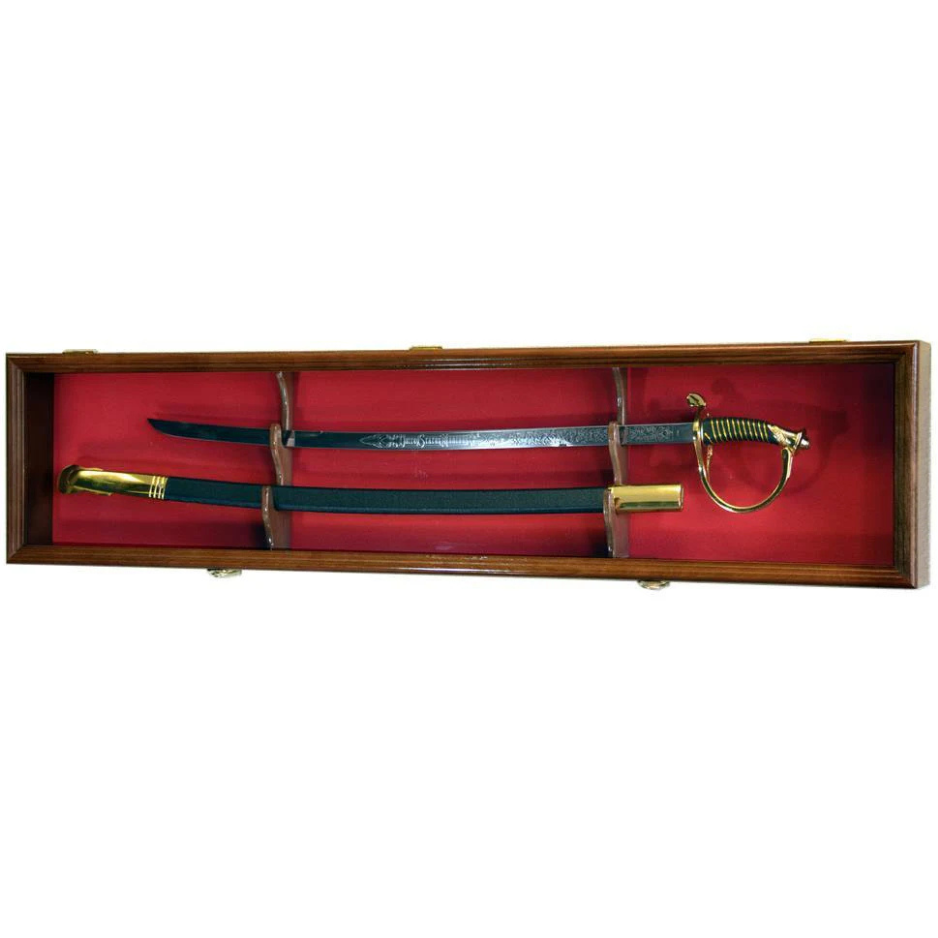 1 Sword and Scabbard Display Case Cabinet UV Protection Walnut Wood