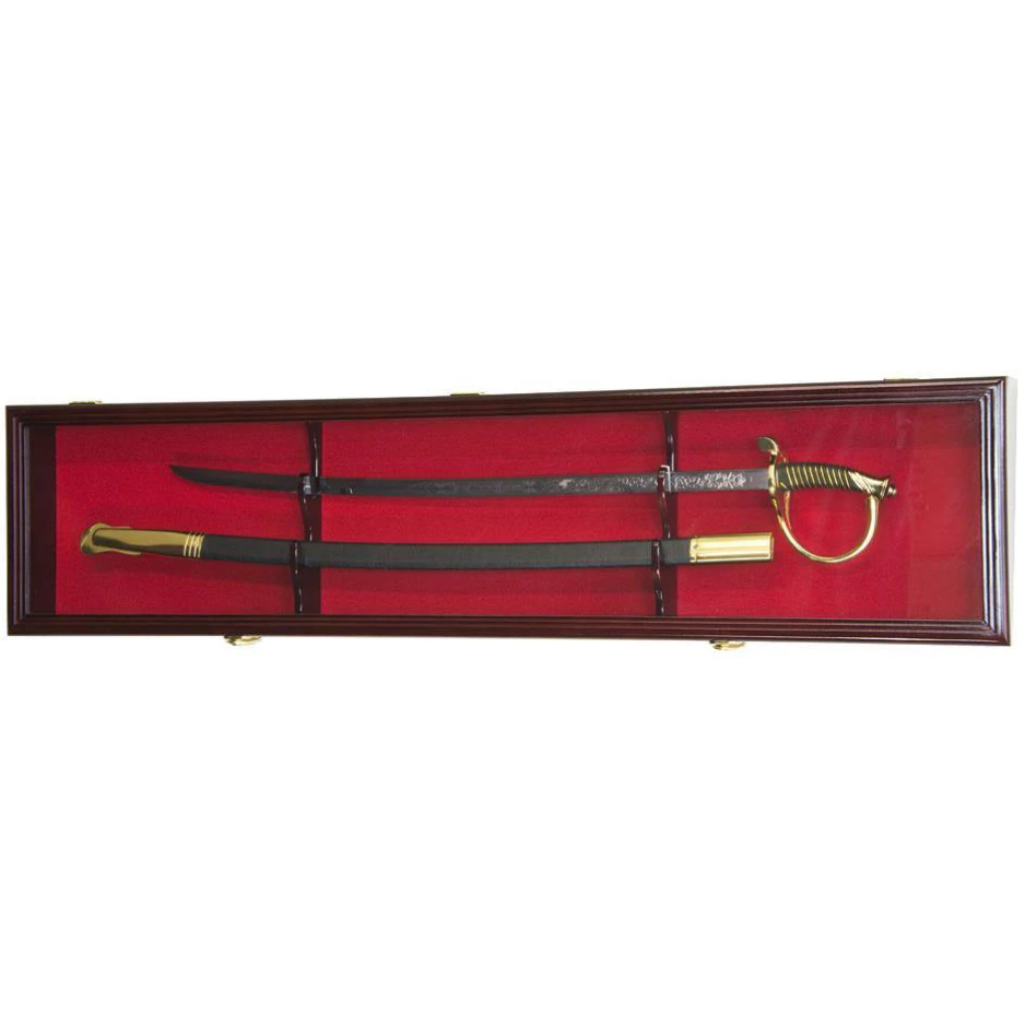 1 Sword and Scabbard Display Case Cabinet UV Protection Cherry Wood