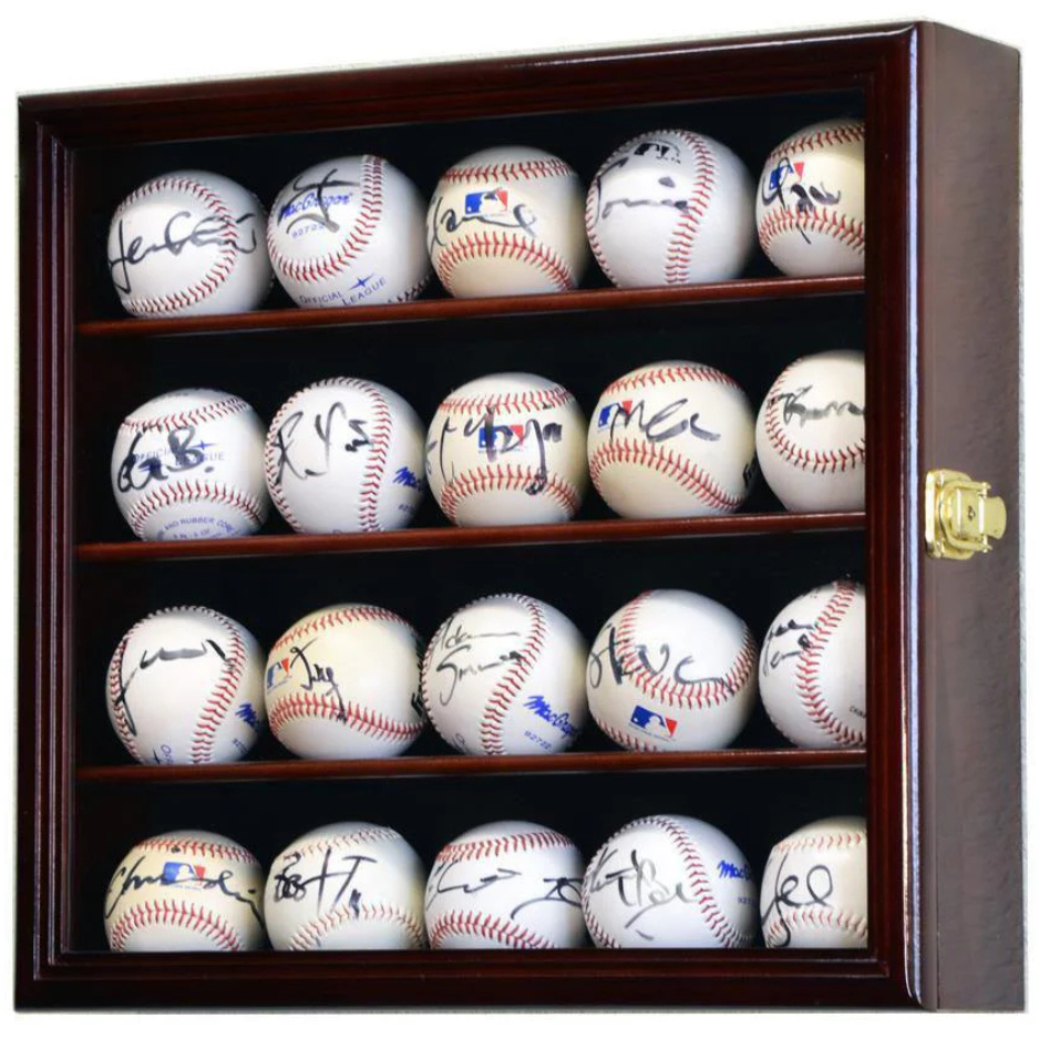 20 Baseball Ball Display Case Cabinet UV Protection MLB Cherry  Wood