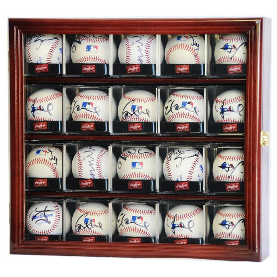 20 Baseball Acrylic Cubes Display Case UV Protection MLB Cherry Wood