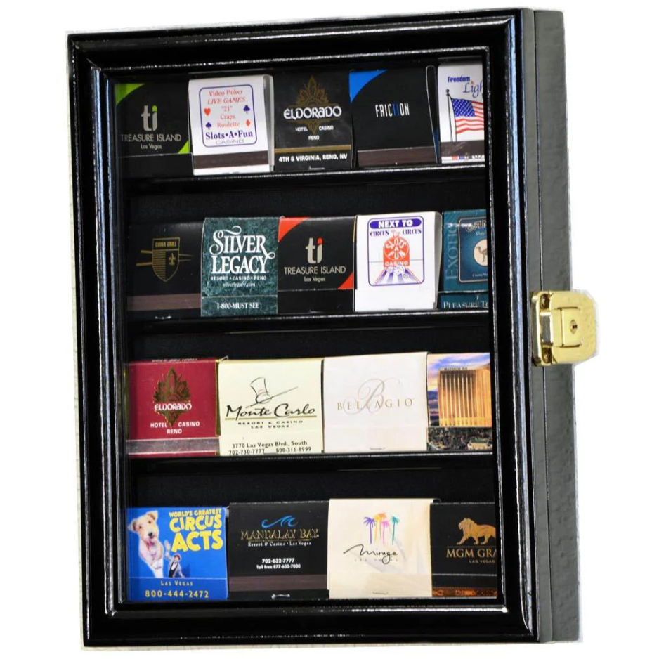 20 Matches Matchbook Display Case Cabinet UV Protection Black Wood