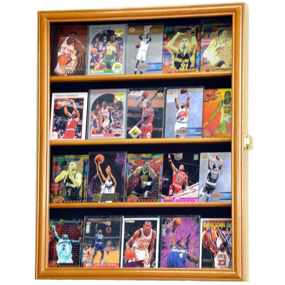 20 Ungraded Trading Sports Baseball Pokemon Card Display Case UV Protection Oak Wood