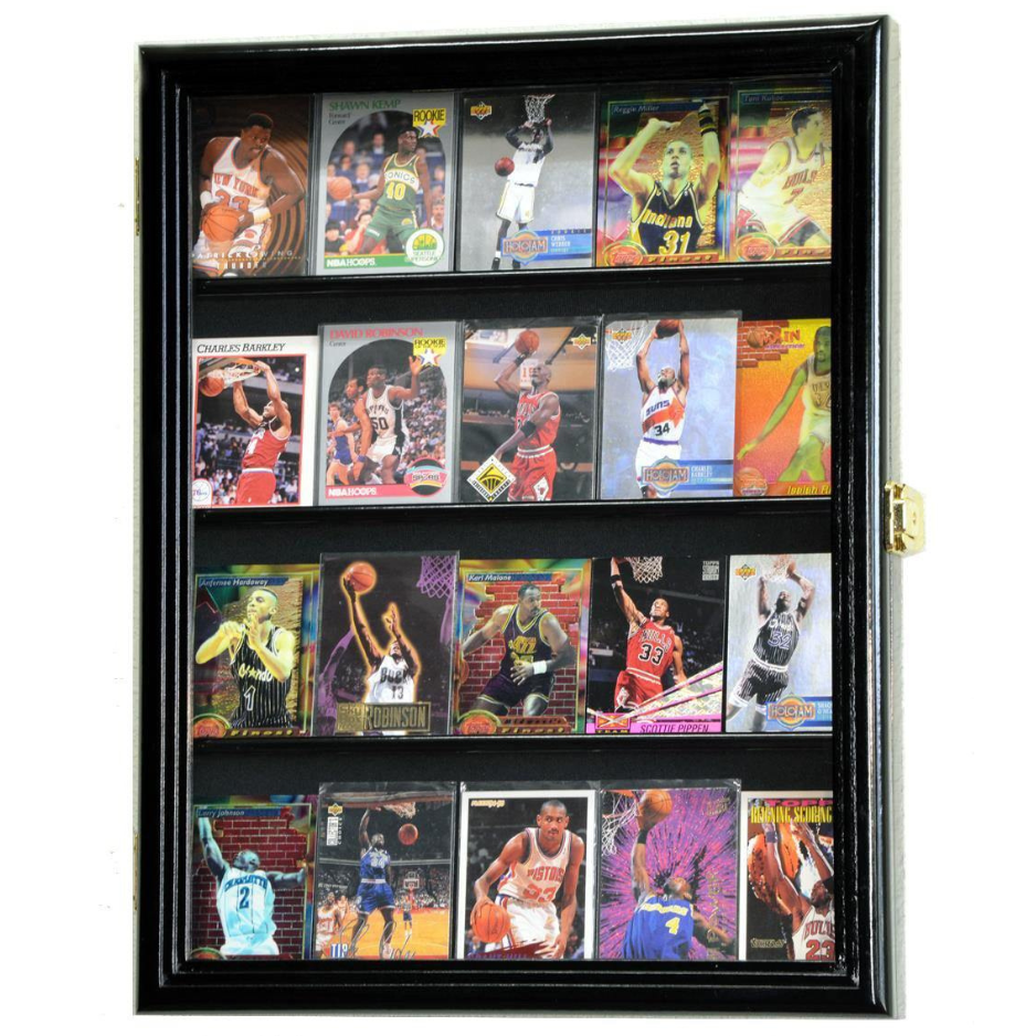 20 Ungraded Trading Sports Baseball Pokemon Card Display Case UV Protection Black Wood