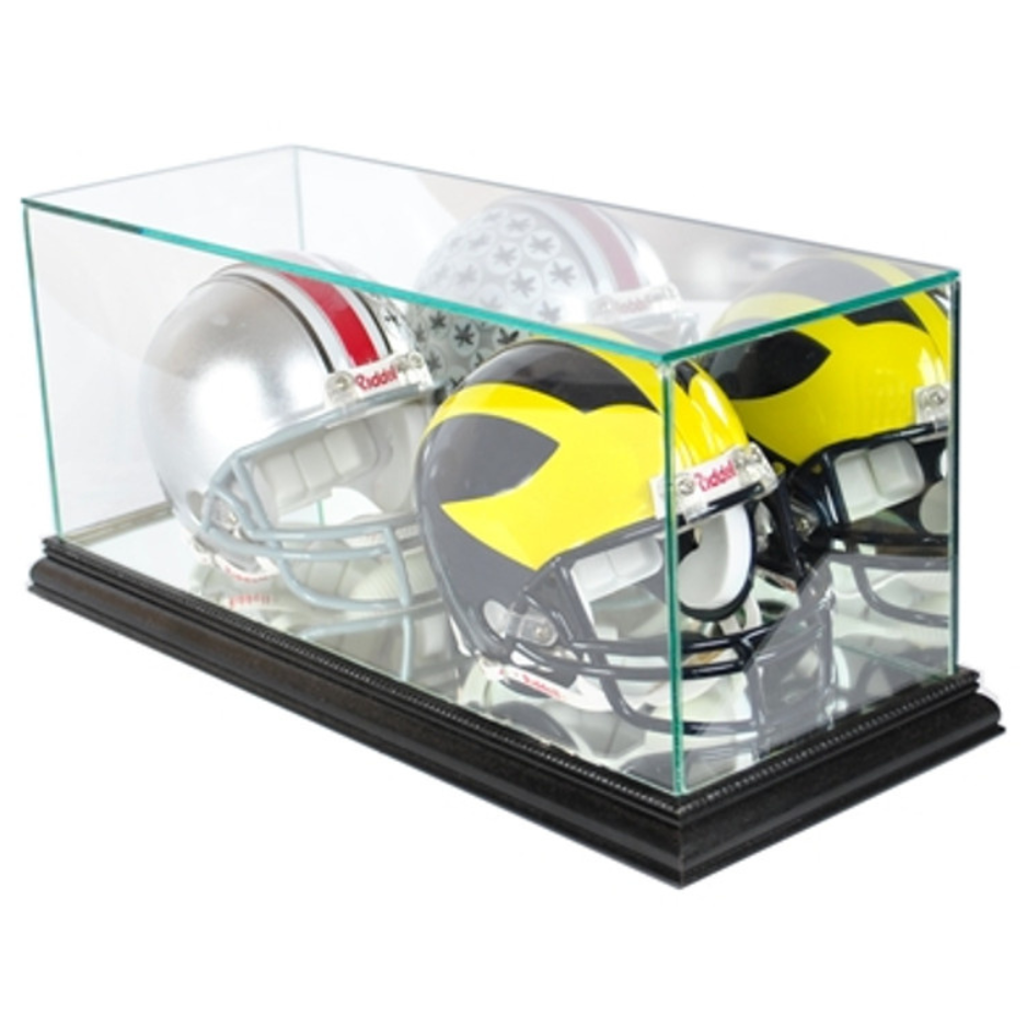 Double Mini Riddell Football Helmet Display Case UV Protection Black Wood