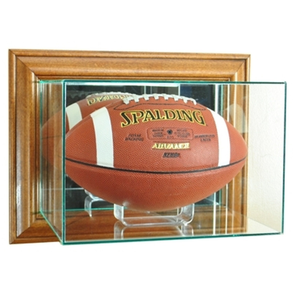 Real Glass Wall Mounted Football Display Case UV Protection NFL NCAA Full Size Ball Walnut Wood
