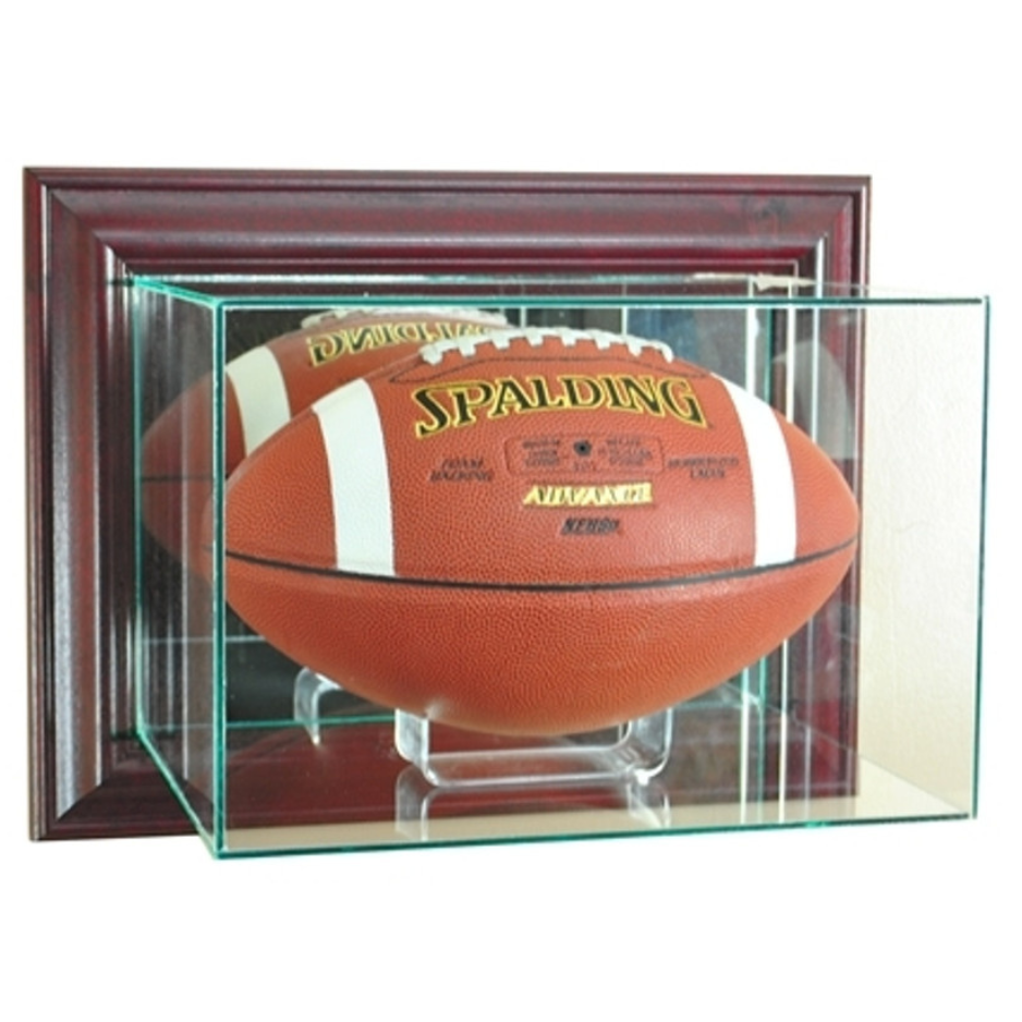 Real Glass Wall Mounted Football Display Case UV Protection NFL NCAA Full Size Ball Cherry Wood