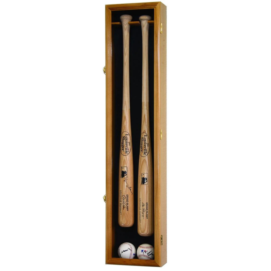 2 Baseball Bat Display Case Cabinet UV Protection Oak Wood