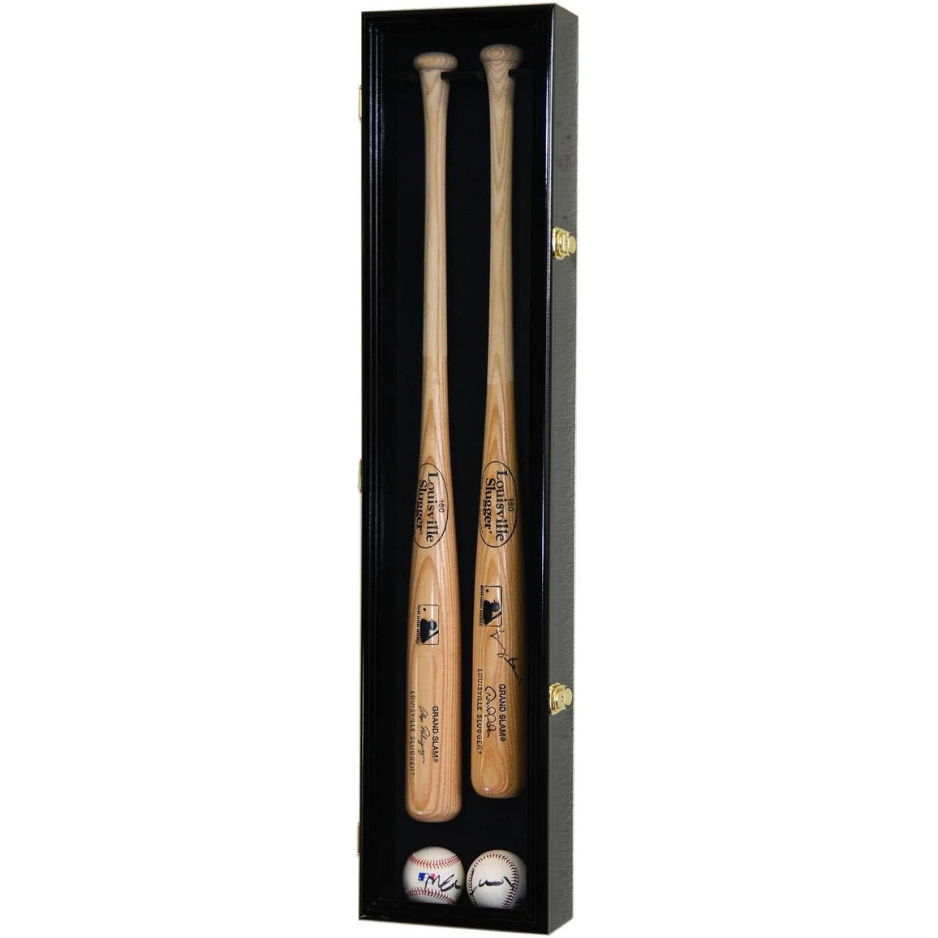 2 Baseball Bat Display Case Cabinet UV Protection Black Wood