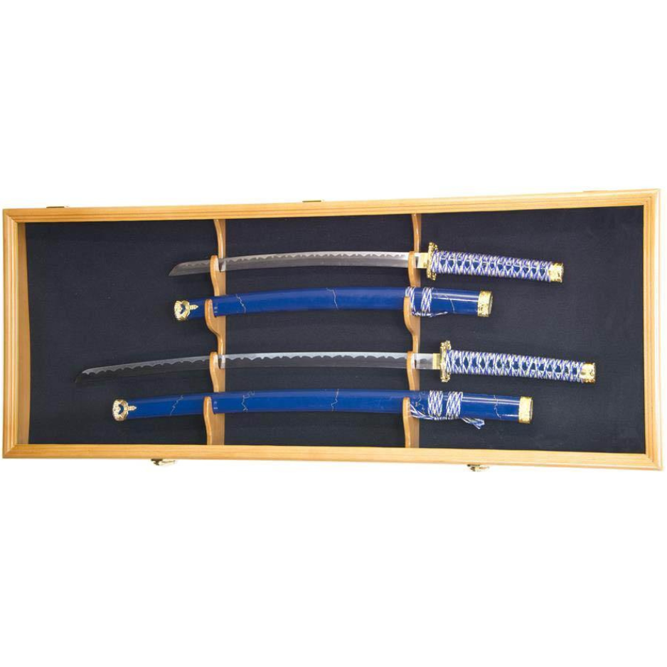 2 Swords and Scabbards Display Case Cabinet UV Protection Oak Wood