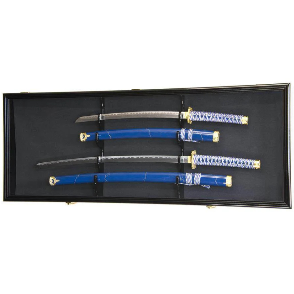 2 Swords and Scabbards Display Case Cabinet UV Protection Black Wood