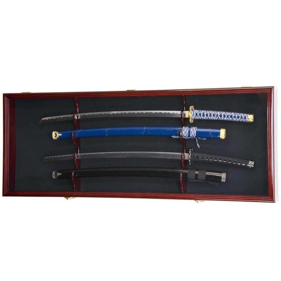 2 Swords and Scabbards Display Case Cabinet UV Protection Cherry Wood