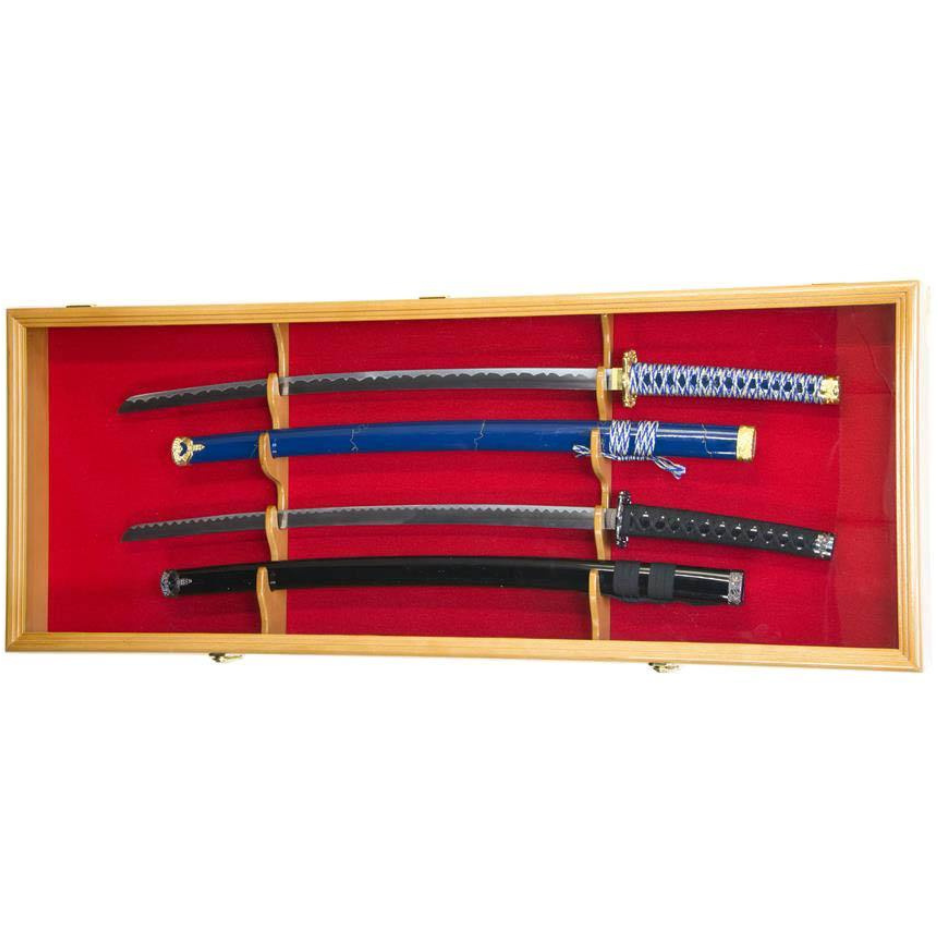 2 Swords and Scabbards Display Case Cabinet UV Protection Oak Wood