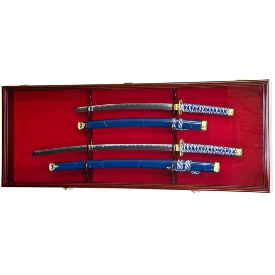 2 Swords and Scabbards Display Case Cabinet UV Protection Cherry Wood