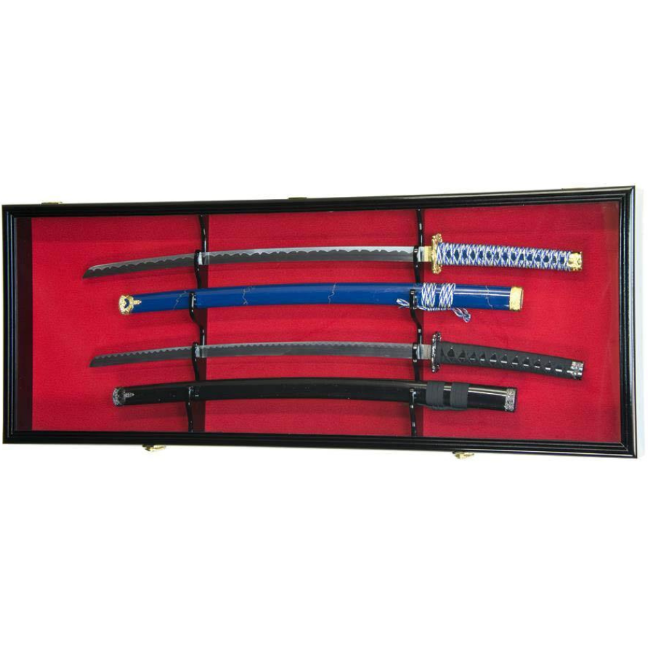 2 Swords and Scabbards Display Case Cabinet UV Protection Black Wood