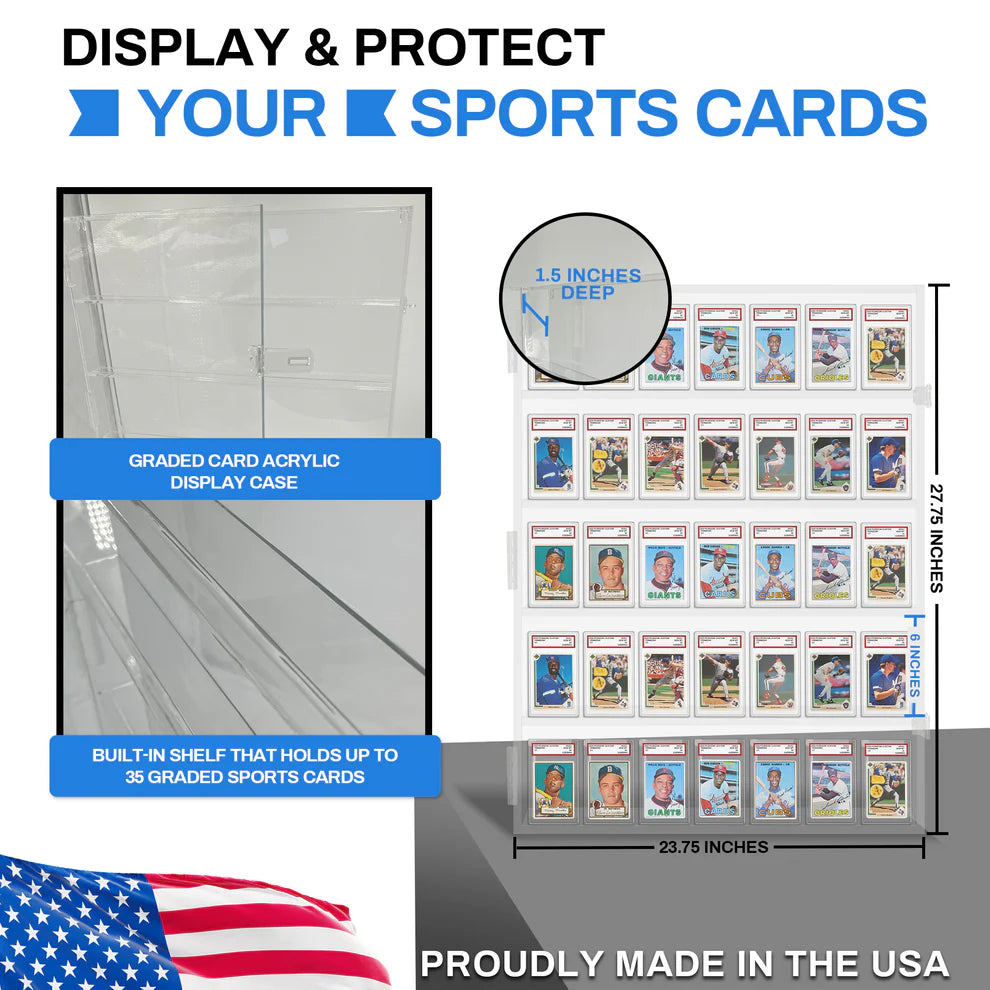 Sports Trading Card Display 35 PSA Graded Case Display Cabinet Made in USA