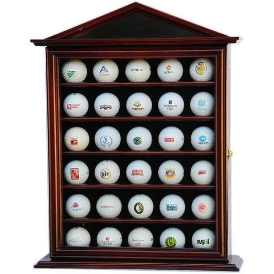 30 Golf Ball Designer Display Case Cabinet UV Protection Cherry Wood