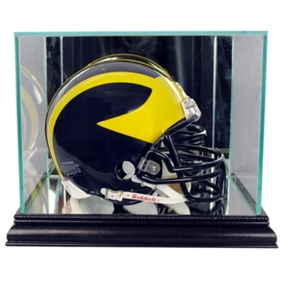 Real Glass Mini Football Helmet Display Case UV Protection Black Wood