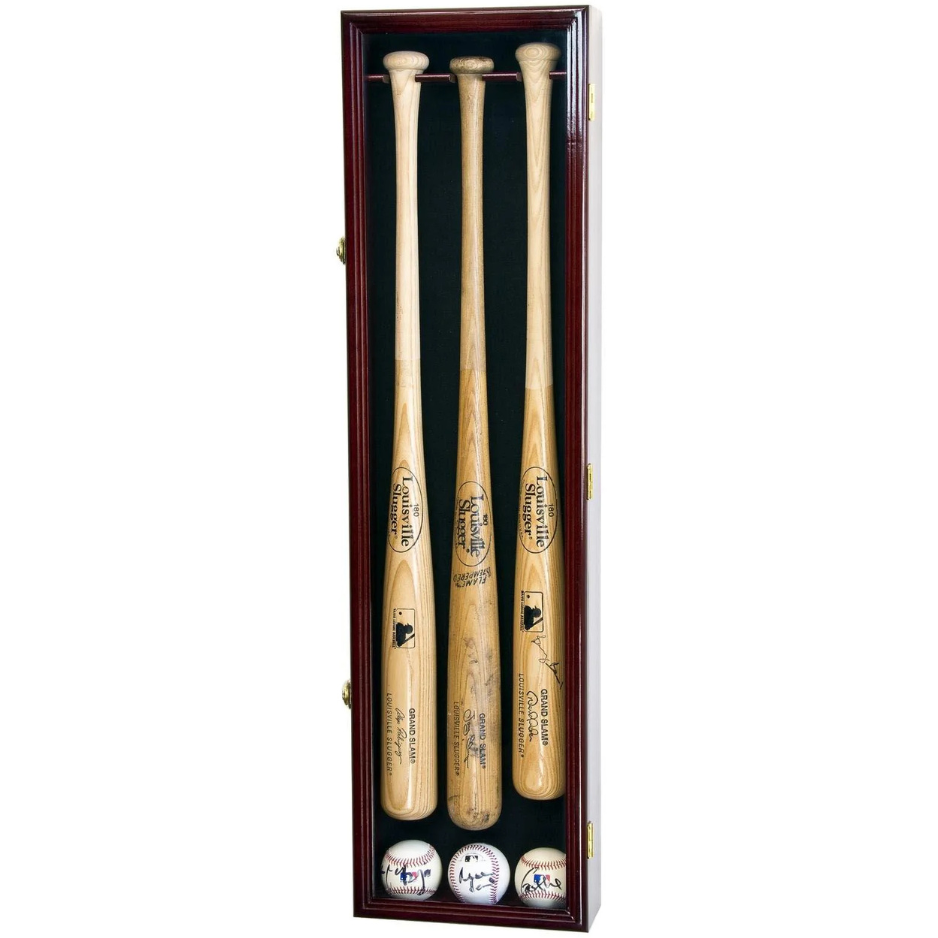 3 Baseball Bat Display Case Cabinet UV Protection Cherry Wood