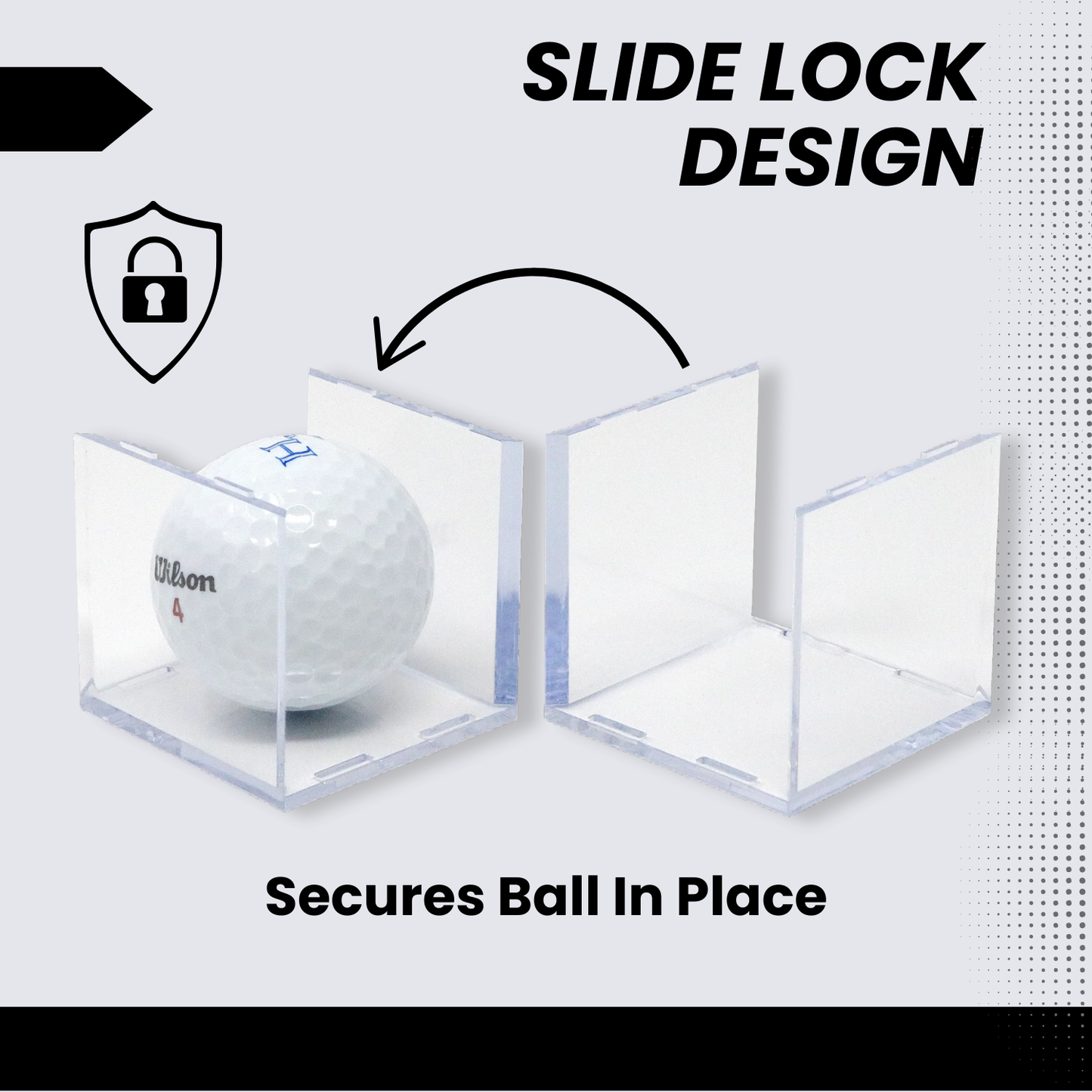 Single golf ball in a clear acrylic cube display case