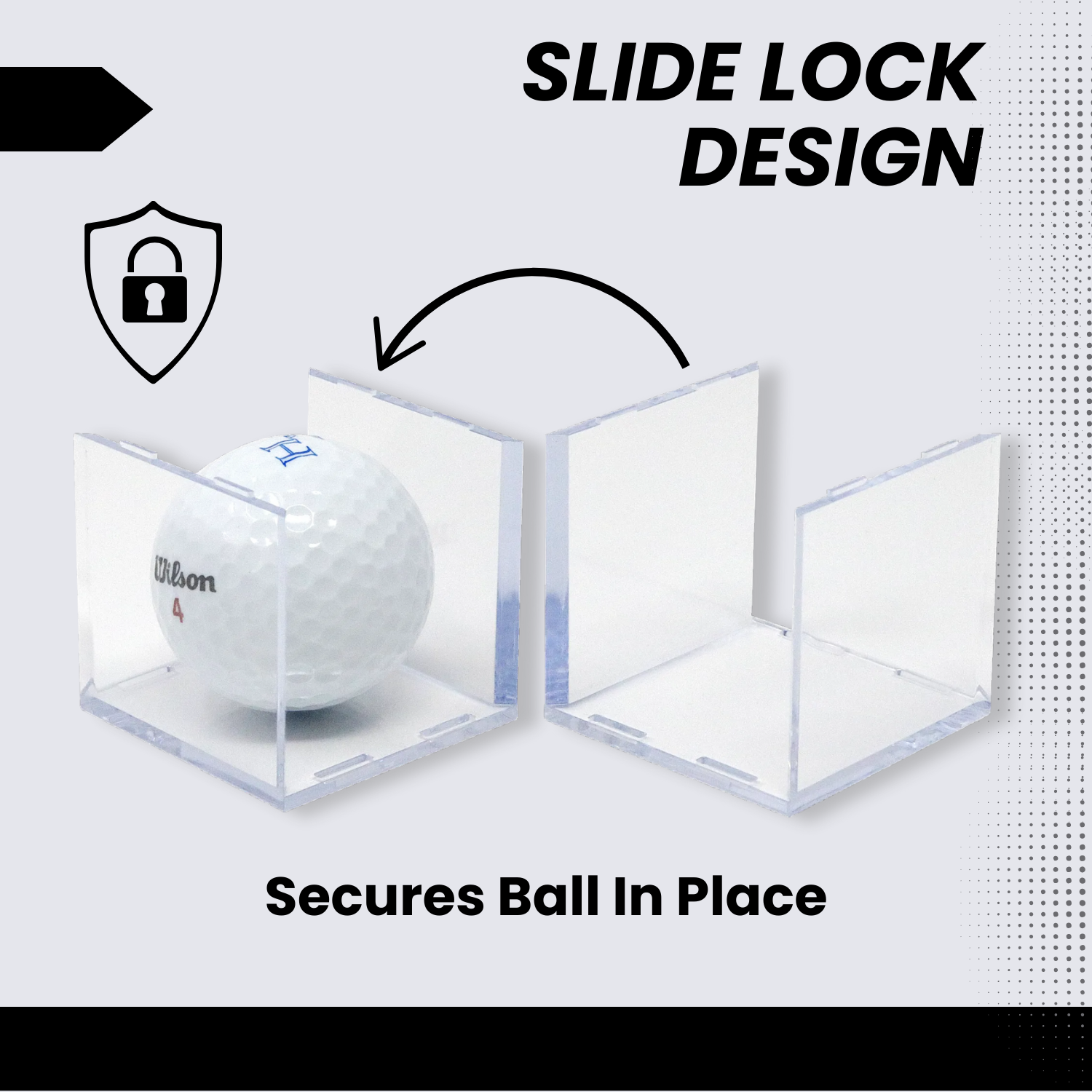 Single golf ball in a clear acrylic cube display case