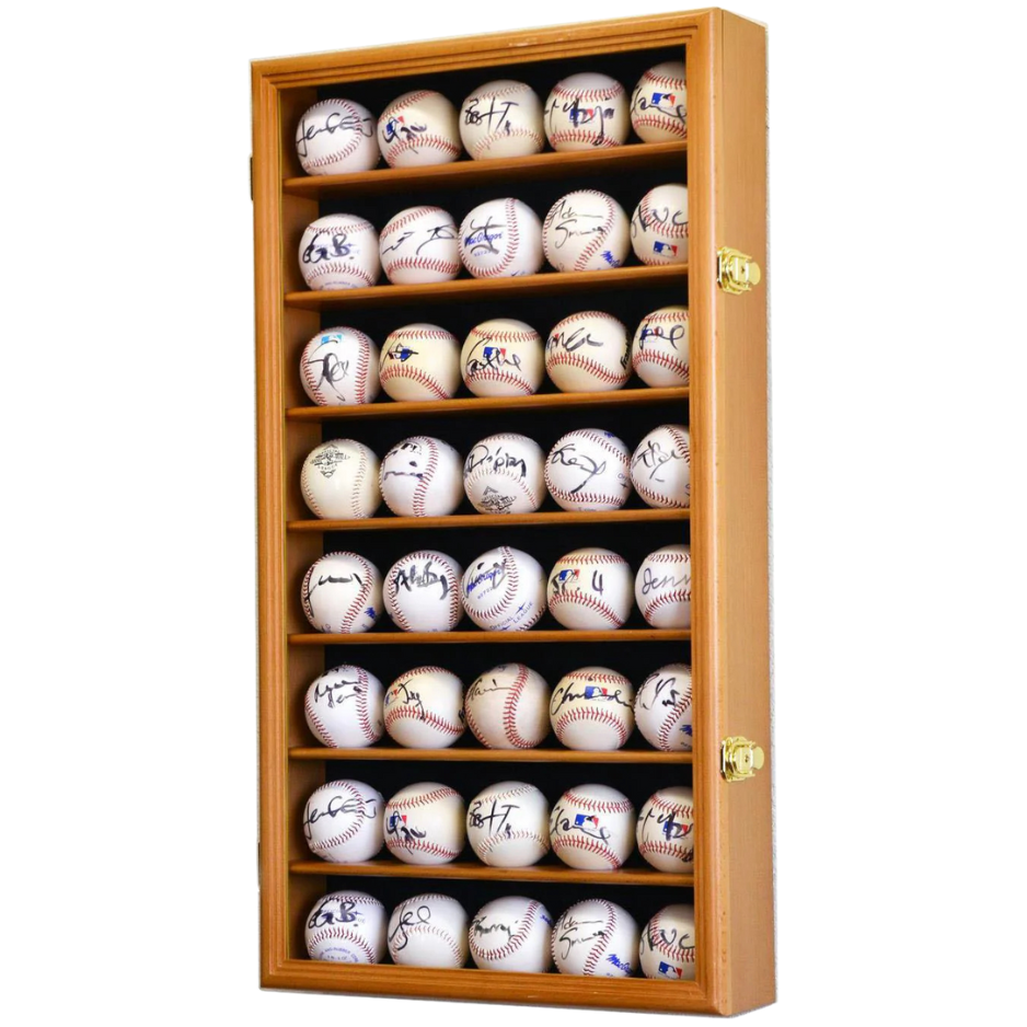 40 Baseball Ball Display Case Cabinet UV Protection MLB Oak Wood