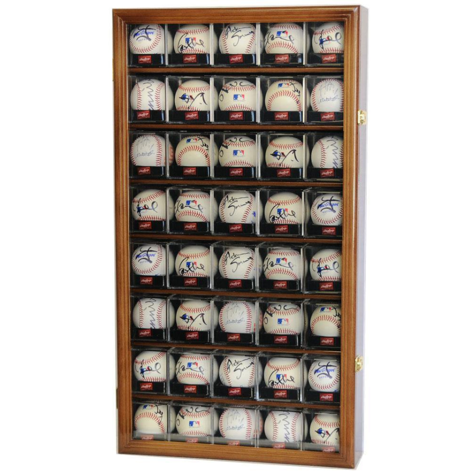 40 Baseball Acrylic Cubes Display Case MLB UV Protection Walnut Wood