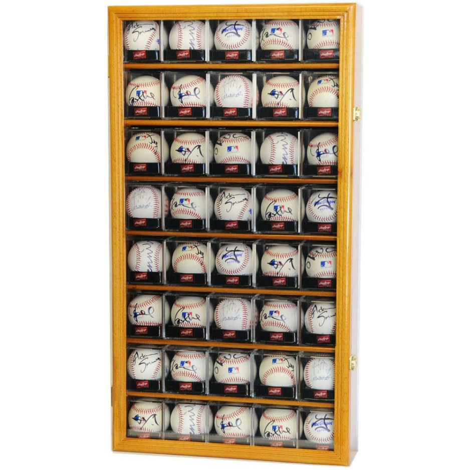 40 Baseball Acrylic Cubes Display Case MLB UV Protection Oak Wood
