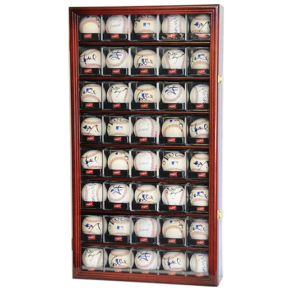 40 Baseball Acrylic Cubes Display Case MLB UV Protection Cherry Wood