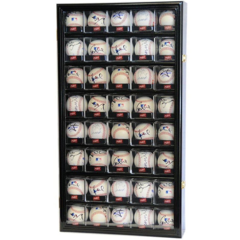 40 Baseball Acrylic Cubes Display Case MLB UV Protection Black Wood